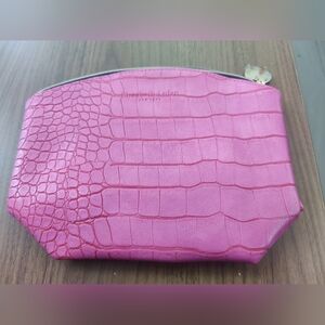 Elizabeth Arden Pink Cosmetic Travel Bag Case Crocodile Print Faux Leather